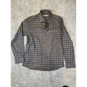 Mango MNG Mens Large Brown Windowpane Plaid Shirt Button Up Long Sleeve NWOT